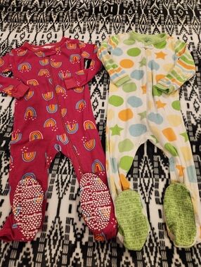 Rainbow Print & Cream Polka-Star Zip Footed One-Pieces (Set of 2)